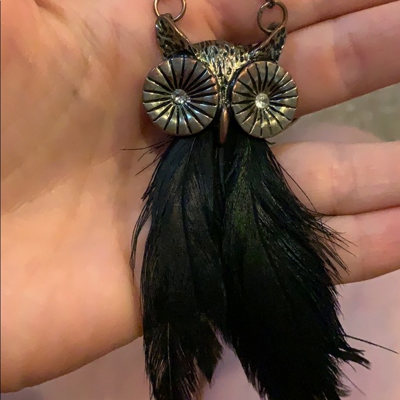 Bohemian feathered owl necklace - Picture 3 of 4